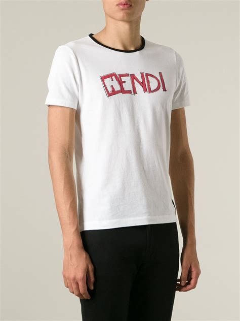 fendi white logo t shirt|Fendi crewneck t shirt.